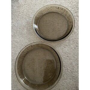 VINTAGE ANCHOR OVENWARE 1060 BROWN GLASS PIE PLATE 9” (Lot Of 2)